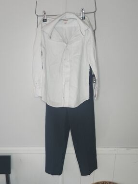 Cat & Jack White Button-Front Shirt with Navy Trim